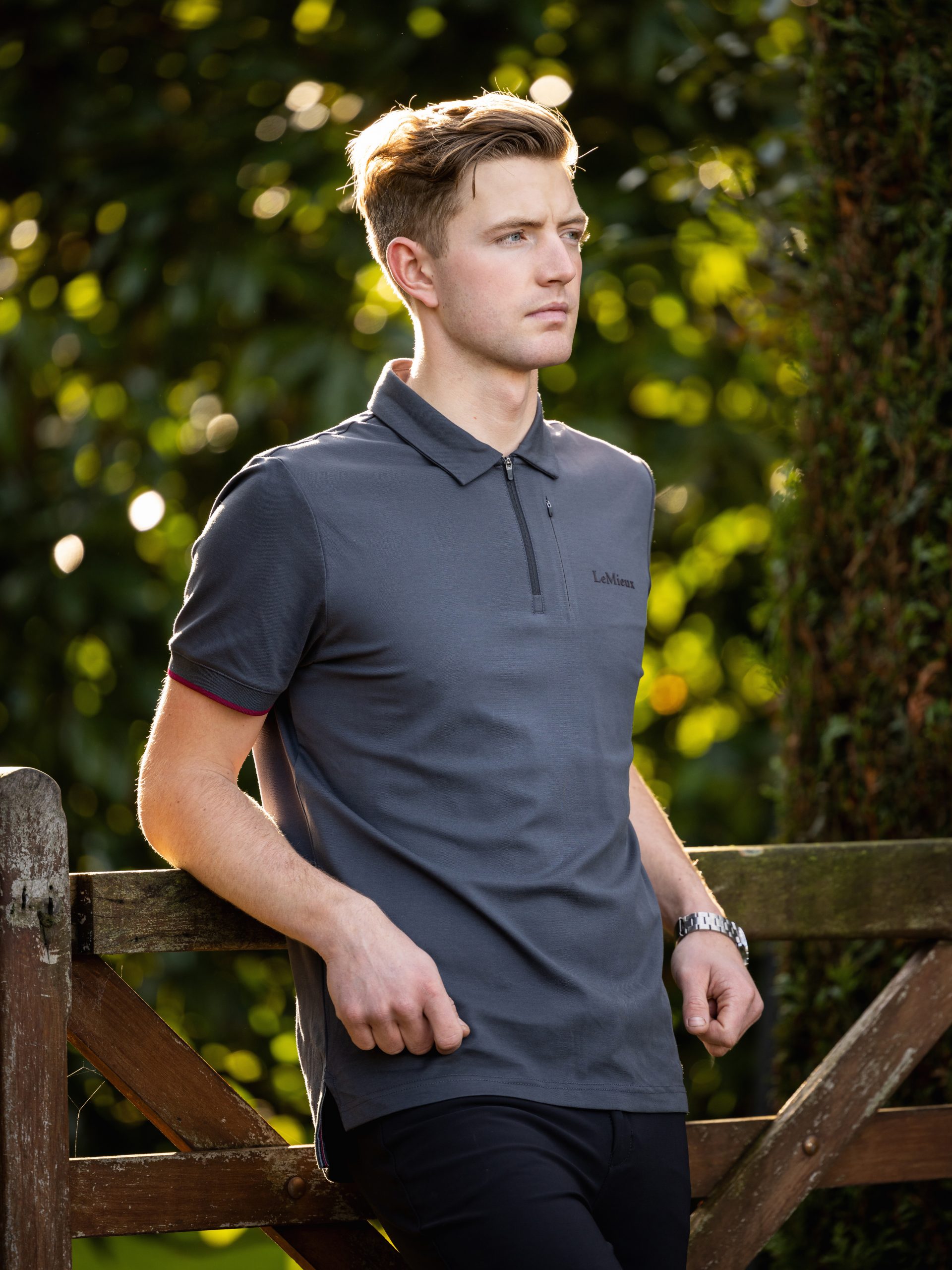 Mens Elite Zip Polo Shirt Charcoal - Imagen 2