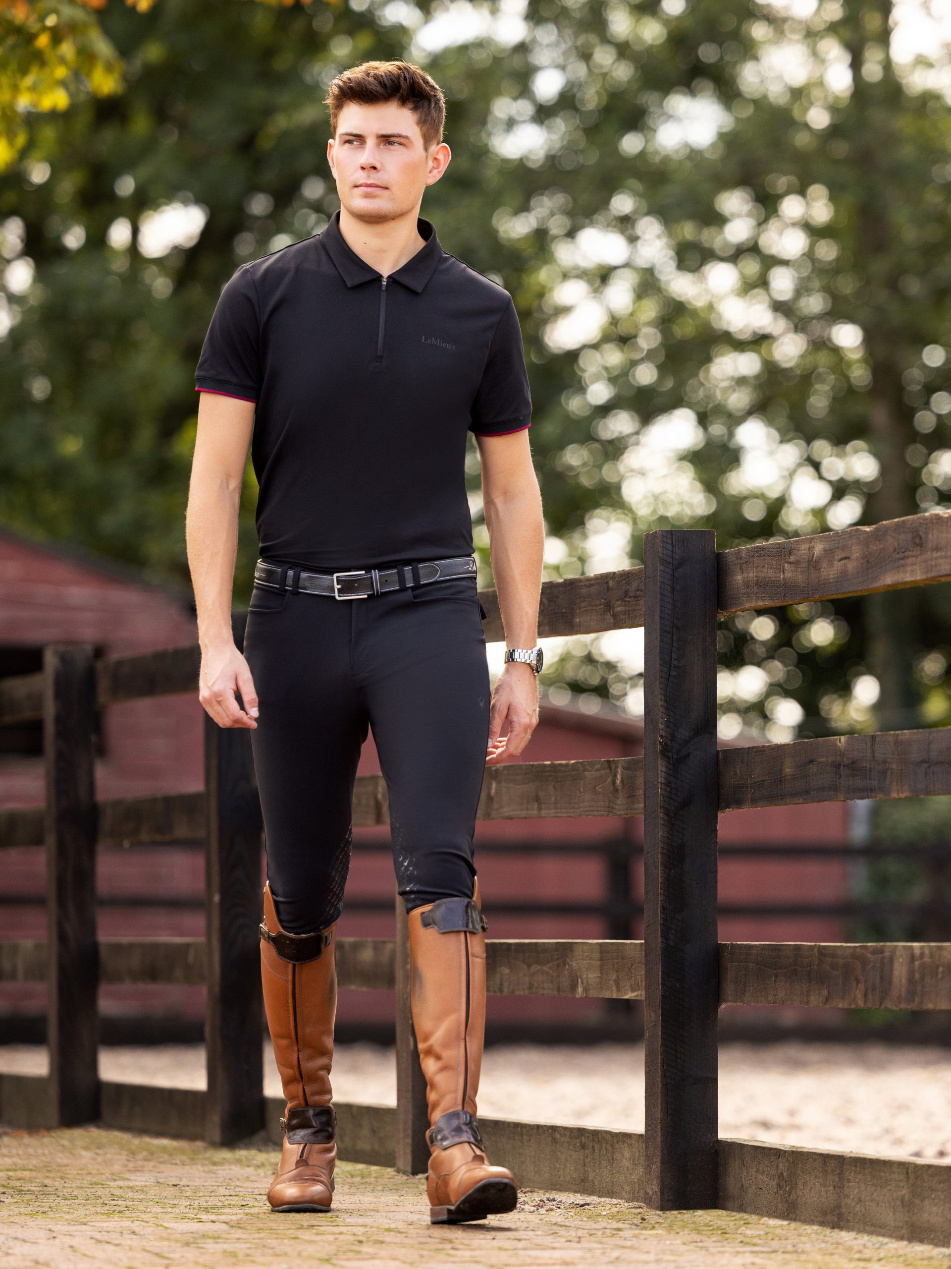 Mens Elite Zip Polo Shirt Black - Imagen 3