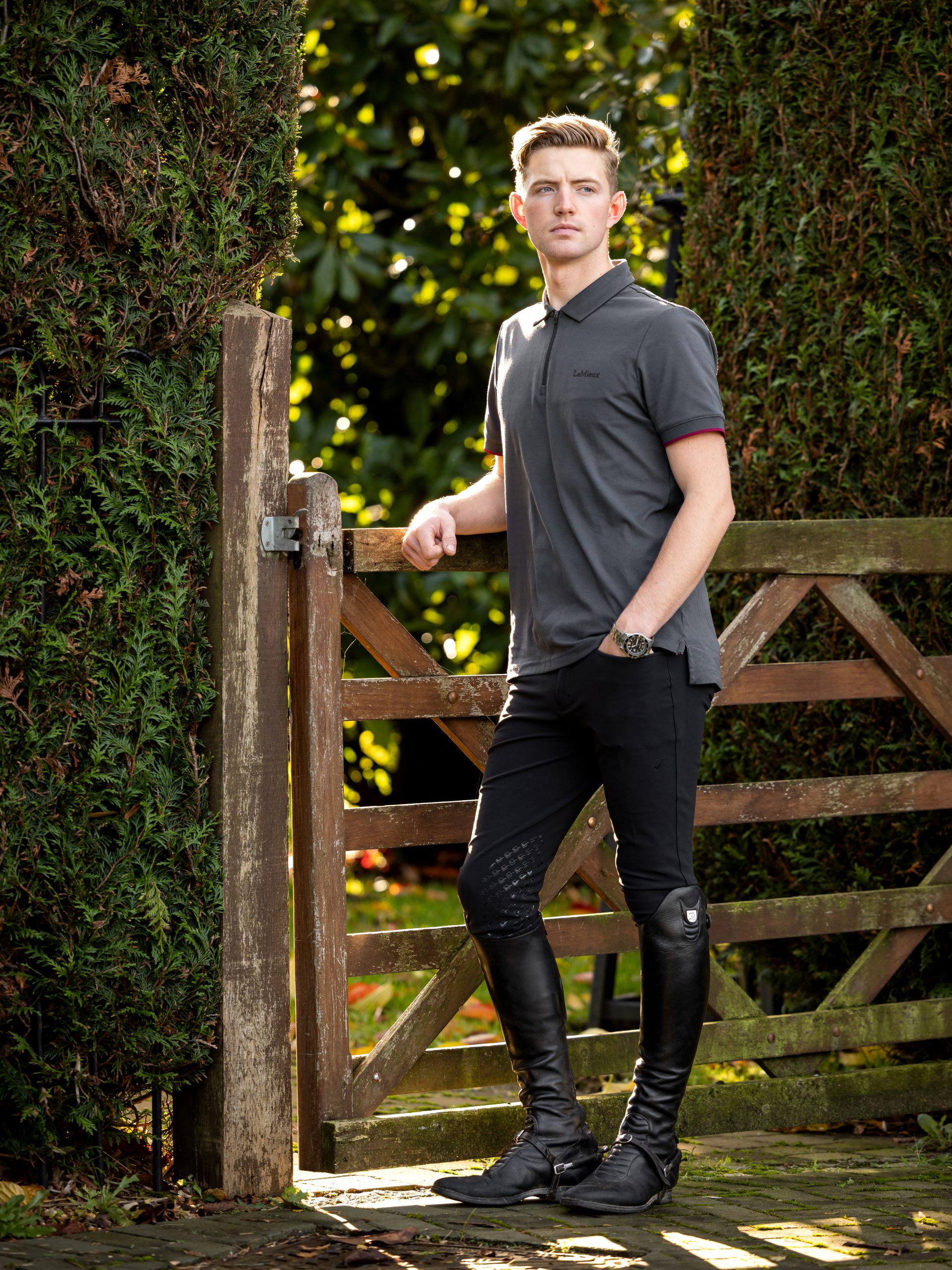 Mens Elite Zip Polo Shirt Charcoal - Imagen 3