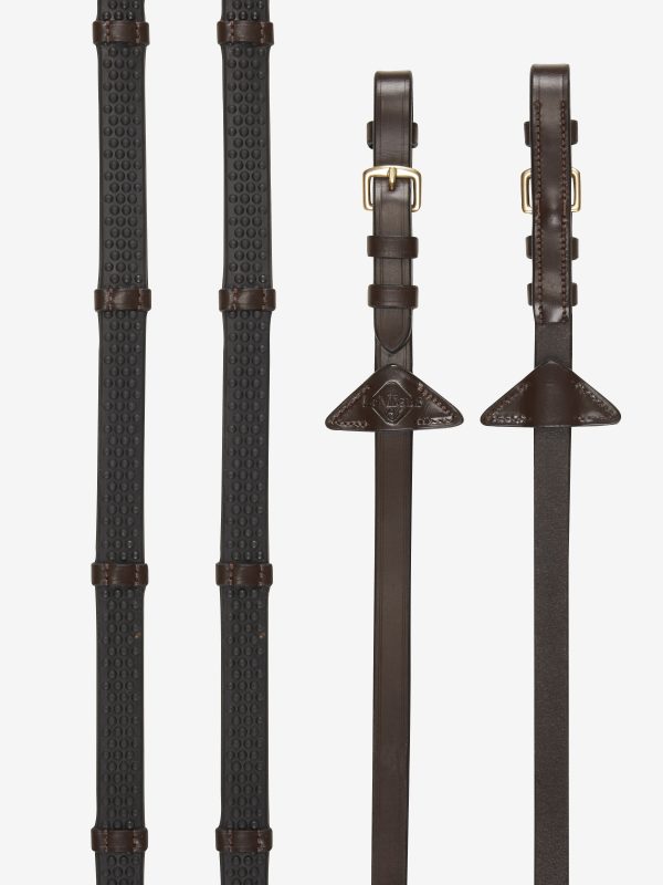Soft Rubber Reins with Stoppers Havana/Brass