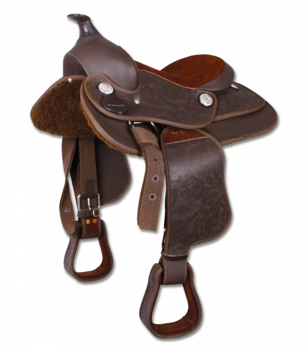 Silla Western de material sintético para poni marrón