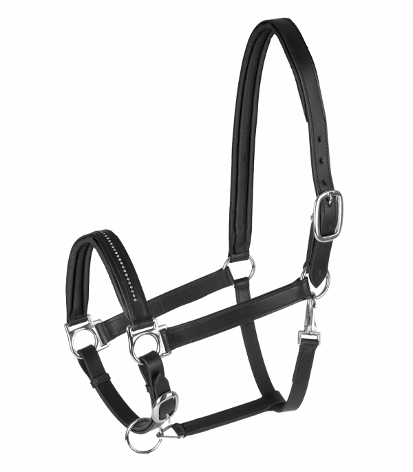 Cabezada de cuero Diamond STAR negro/plata