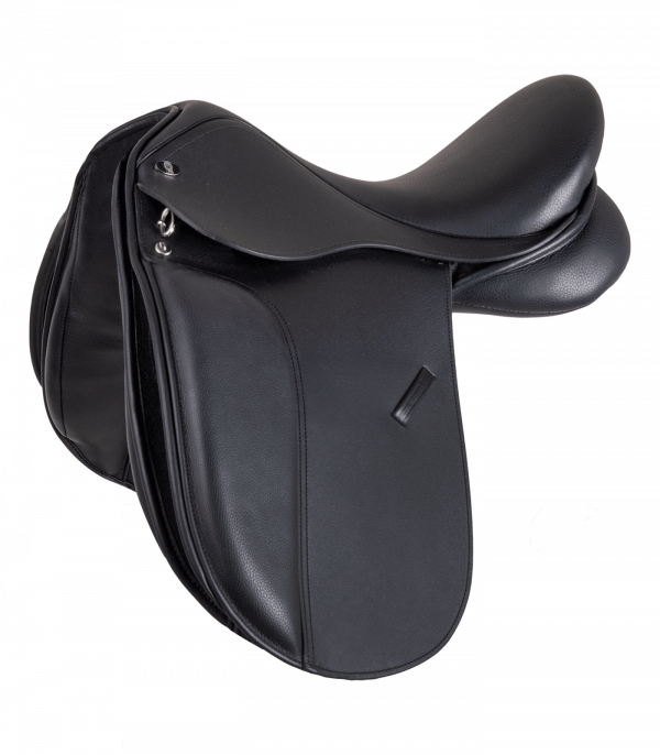 Silla de montar de doma clásica Comfort, piel, poni negro